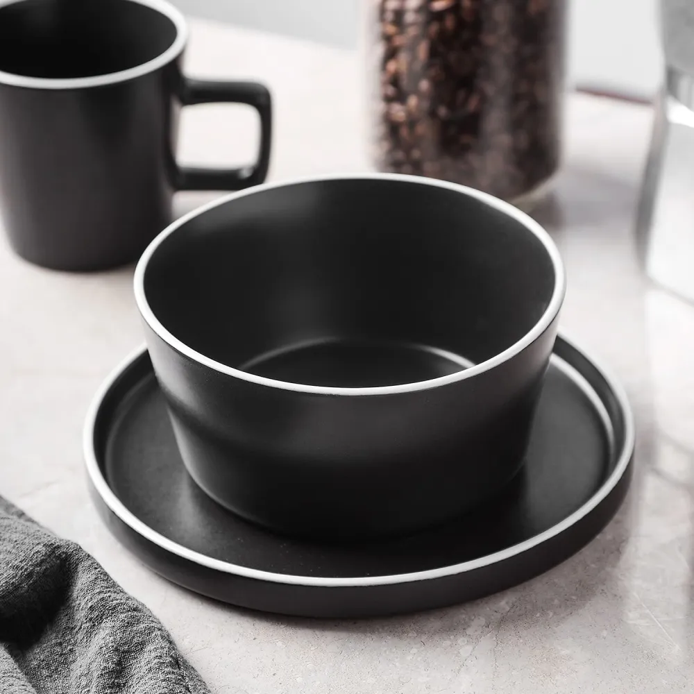 Stone Lain Coupe Dinnerware Set, Service For 8, Black Matte