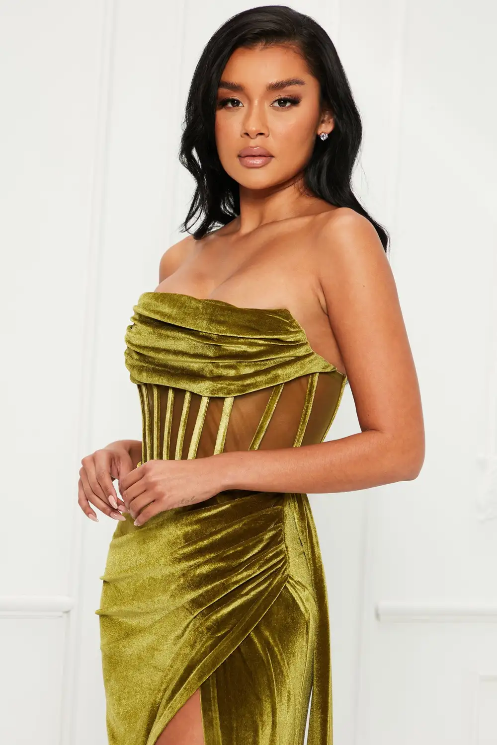 Vivi Velvet Maxi Dress - Olive