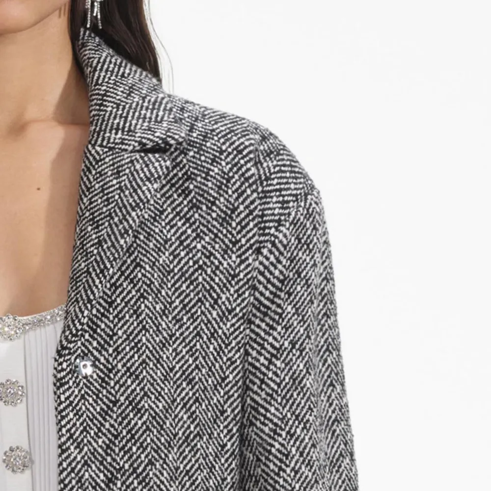 Black Herringbone Bomber Jacket