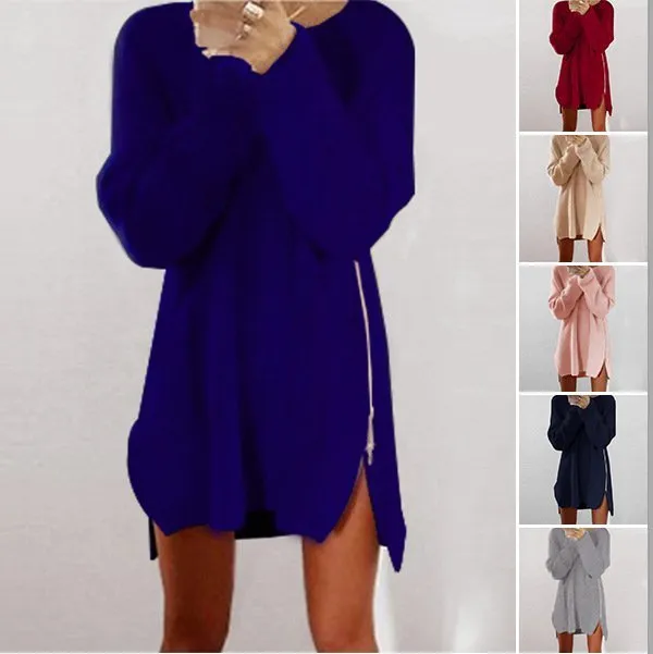 Fluffy Zipper Long Sleeve Casual H-line Sweater