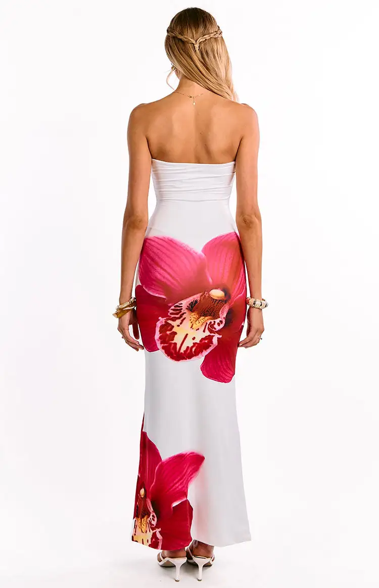 Strapless Floral Orchid Maxi Dress