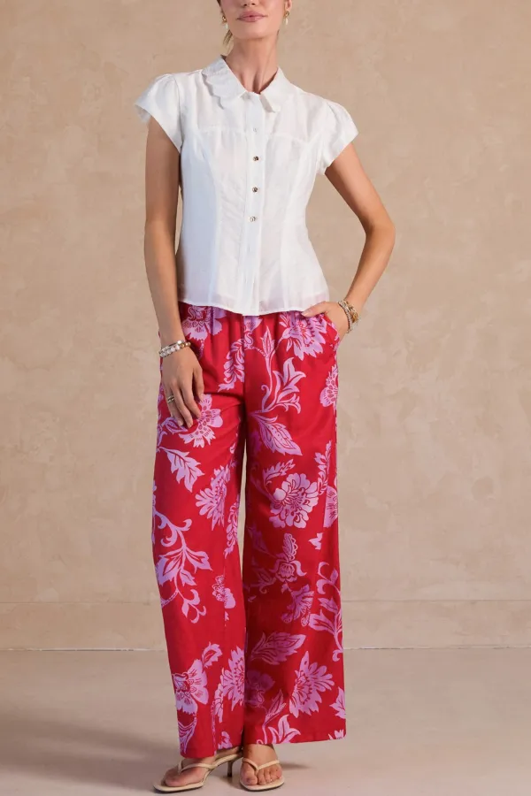 Button Collar Cap Sleeve Shirt