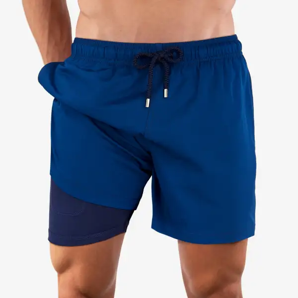 Blue Mid-Length Hybrid Short