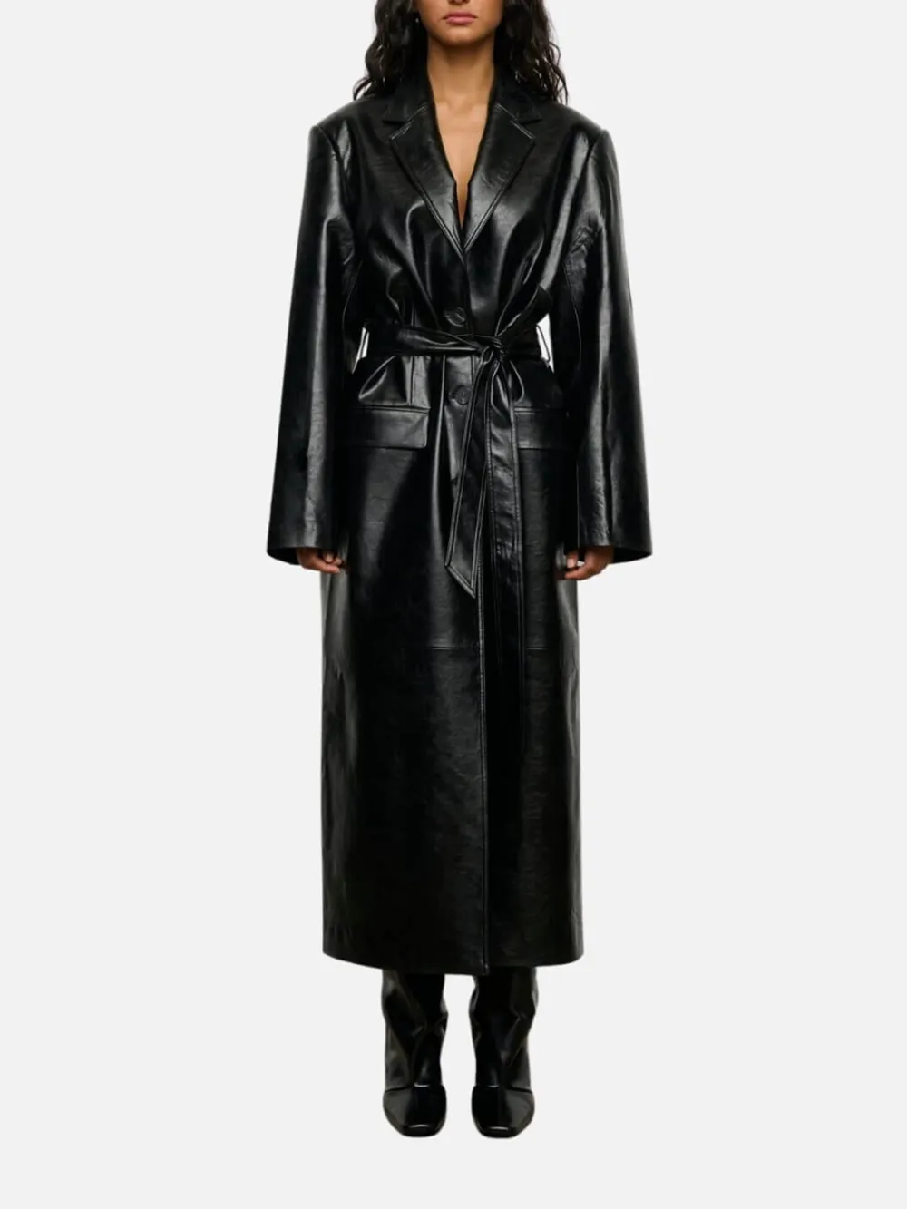 PU Tied Long Coat