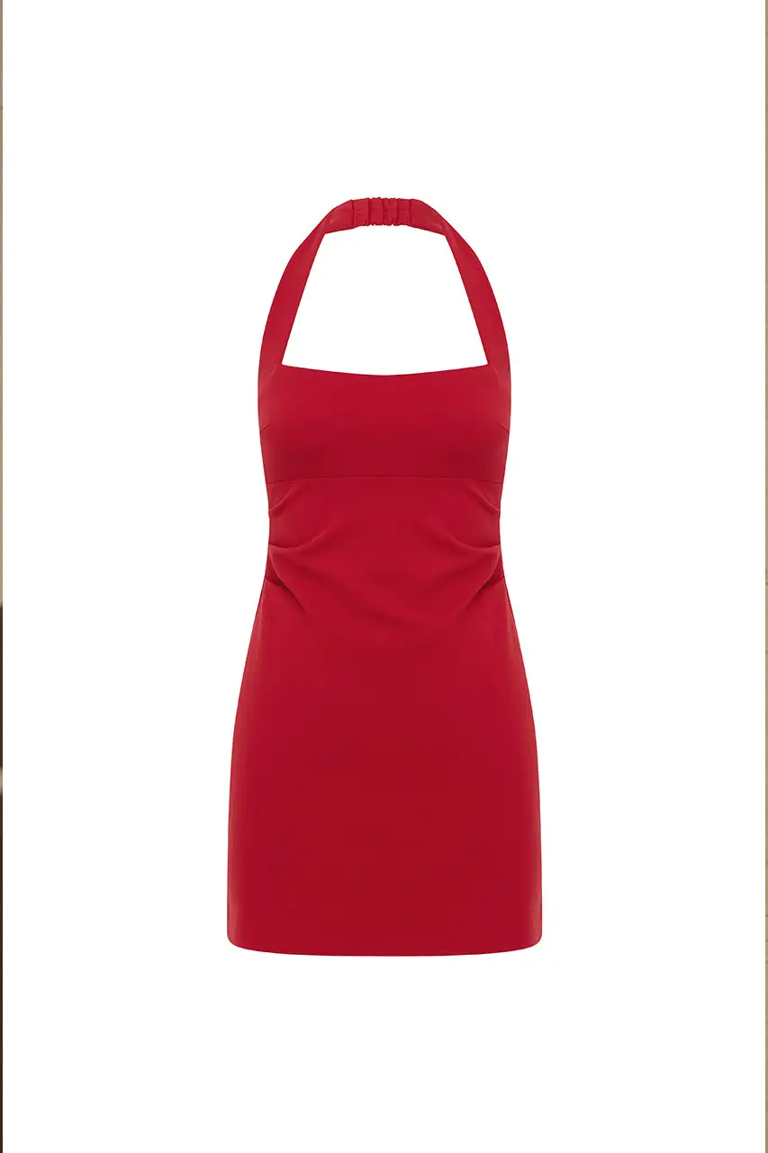 Solid Color Halter Neck Sexy Mini Dress