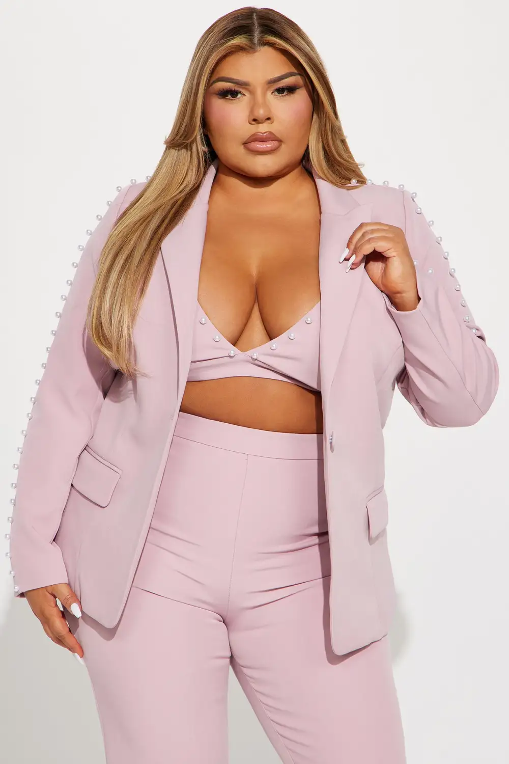 Pamela Pearl 3 Piece Blazer Pant Set - Blush