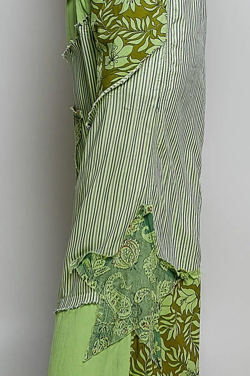 Everyday Striped Floral Patchwork Wide Leg Pants with Side Big Star Patch