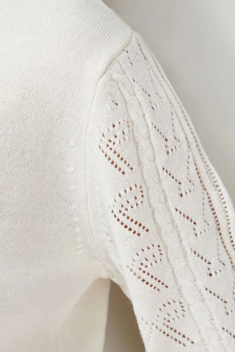 Casual Style V Neck Scallop Ivory Sweaters