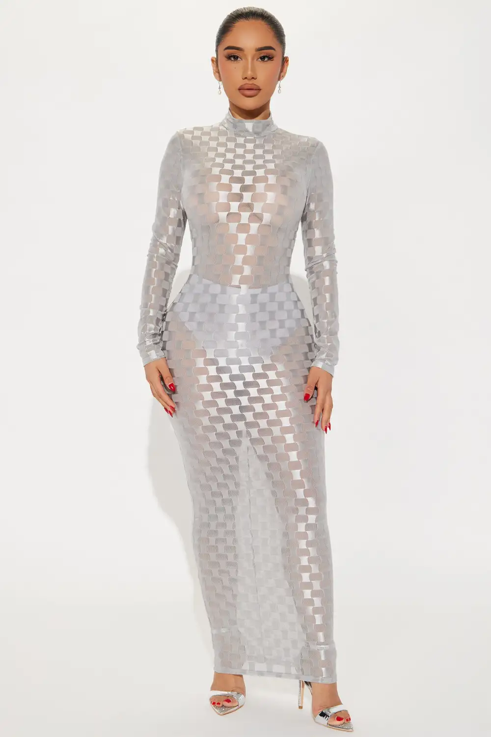 Checkmate Checkered Maxi Dress - Silver
