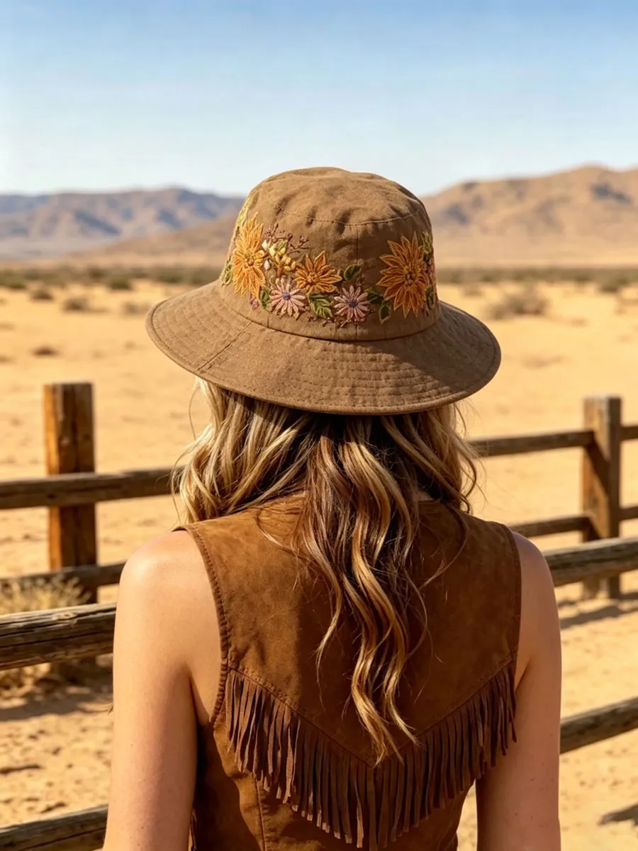 Floral Embroidery Print Vintage Fisherman Hat