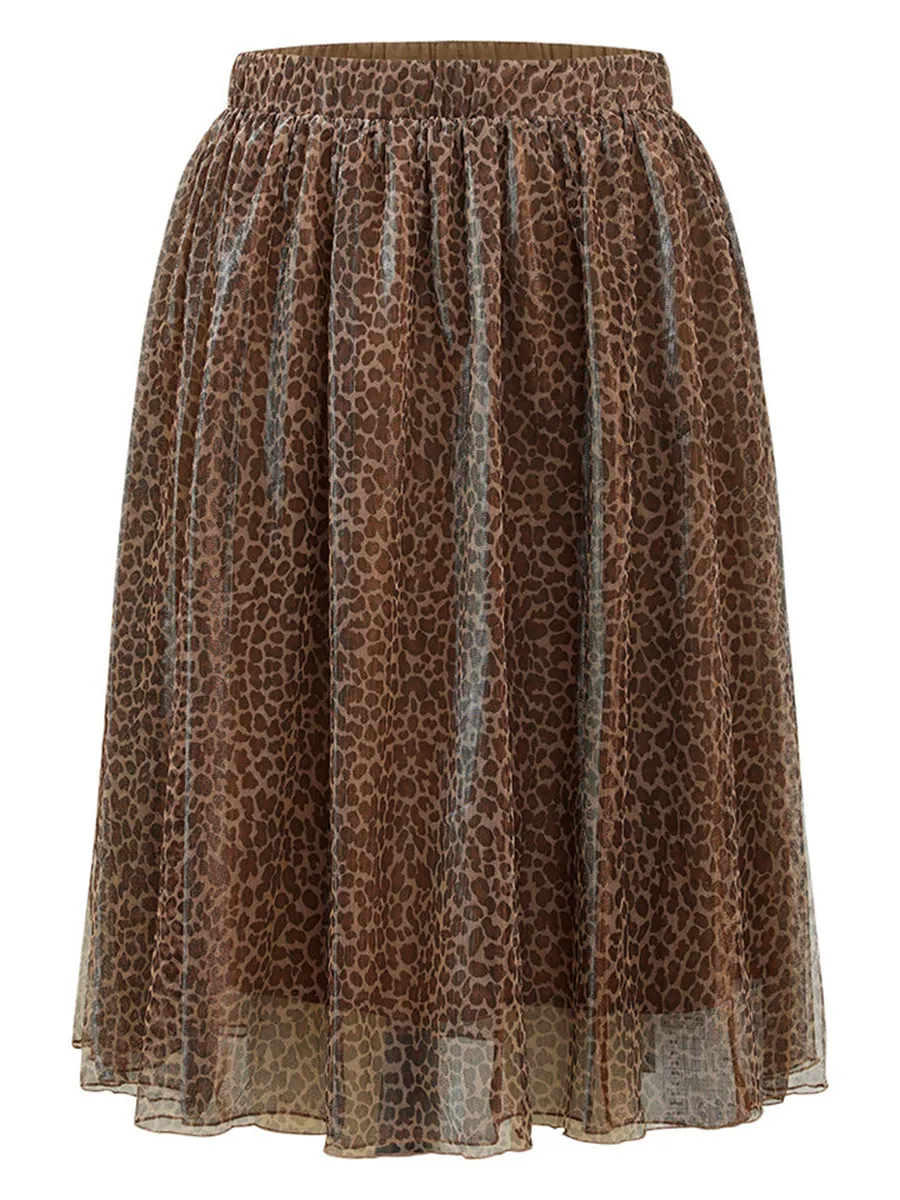 Brown Half Skirt Leopard Print
