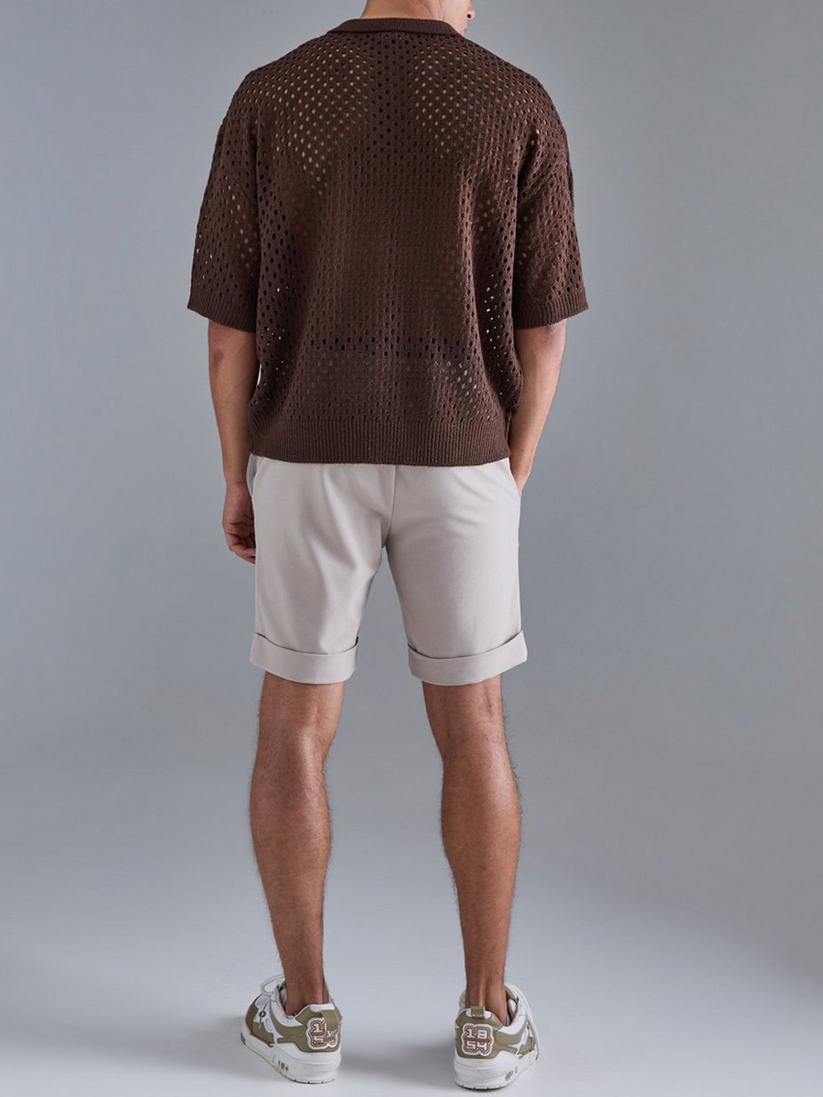 BOXY CROCHET DROPPED SHOULDER V NECK POLO