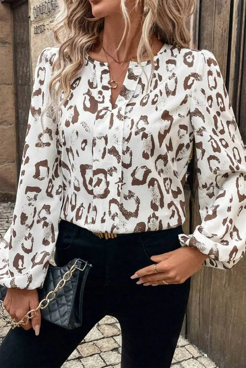 Everyday Leopard Print Split Neck Blouse