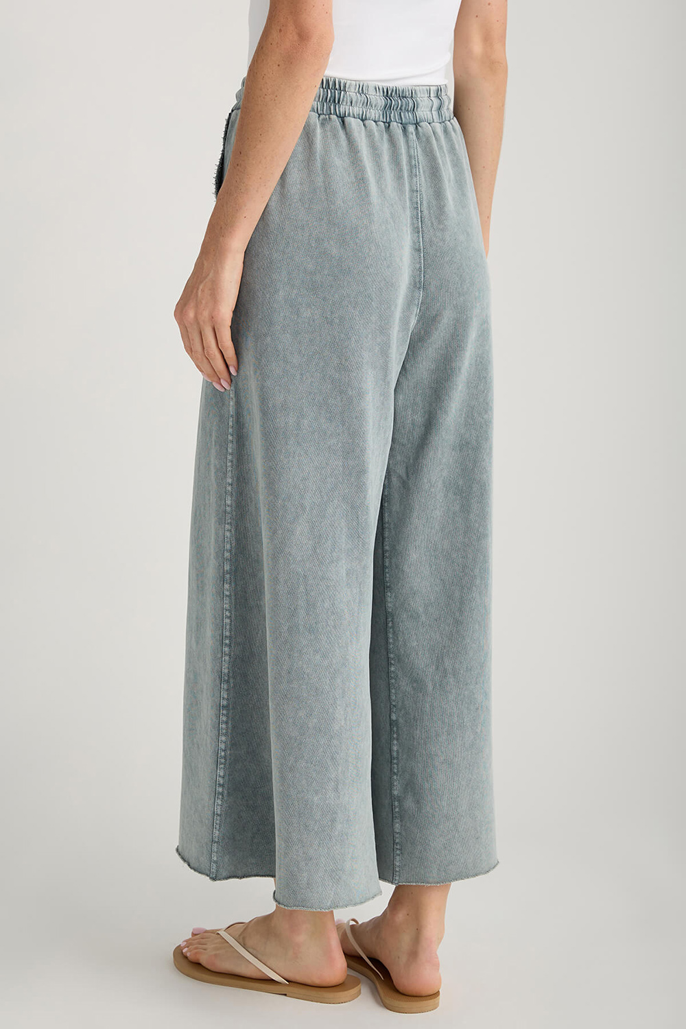 Easel Wide Leg Knit Pants - faded teal