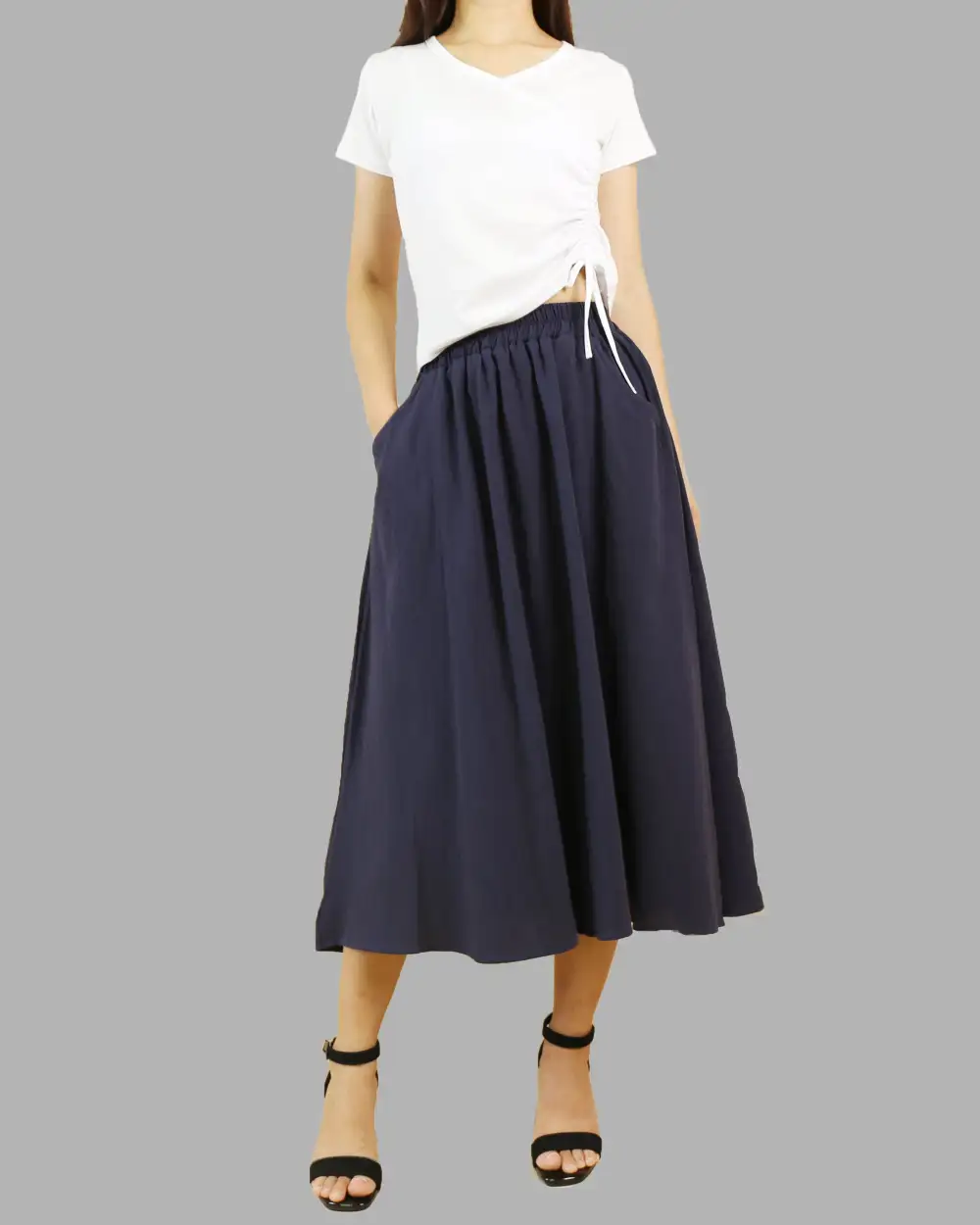 Relaxed Boho Linen Flared Midi Skirt