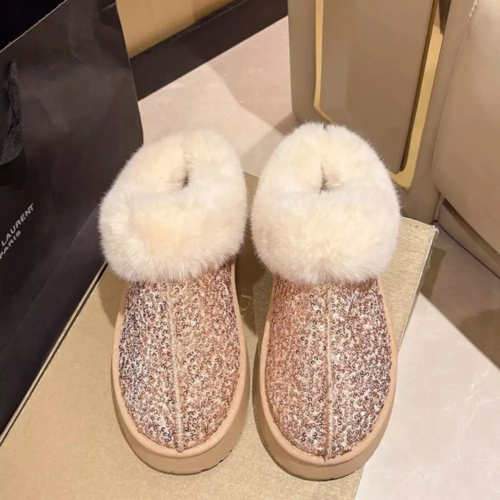 Sequin Round Toe Platform Boots