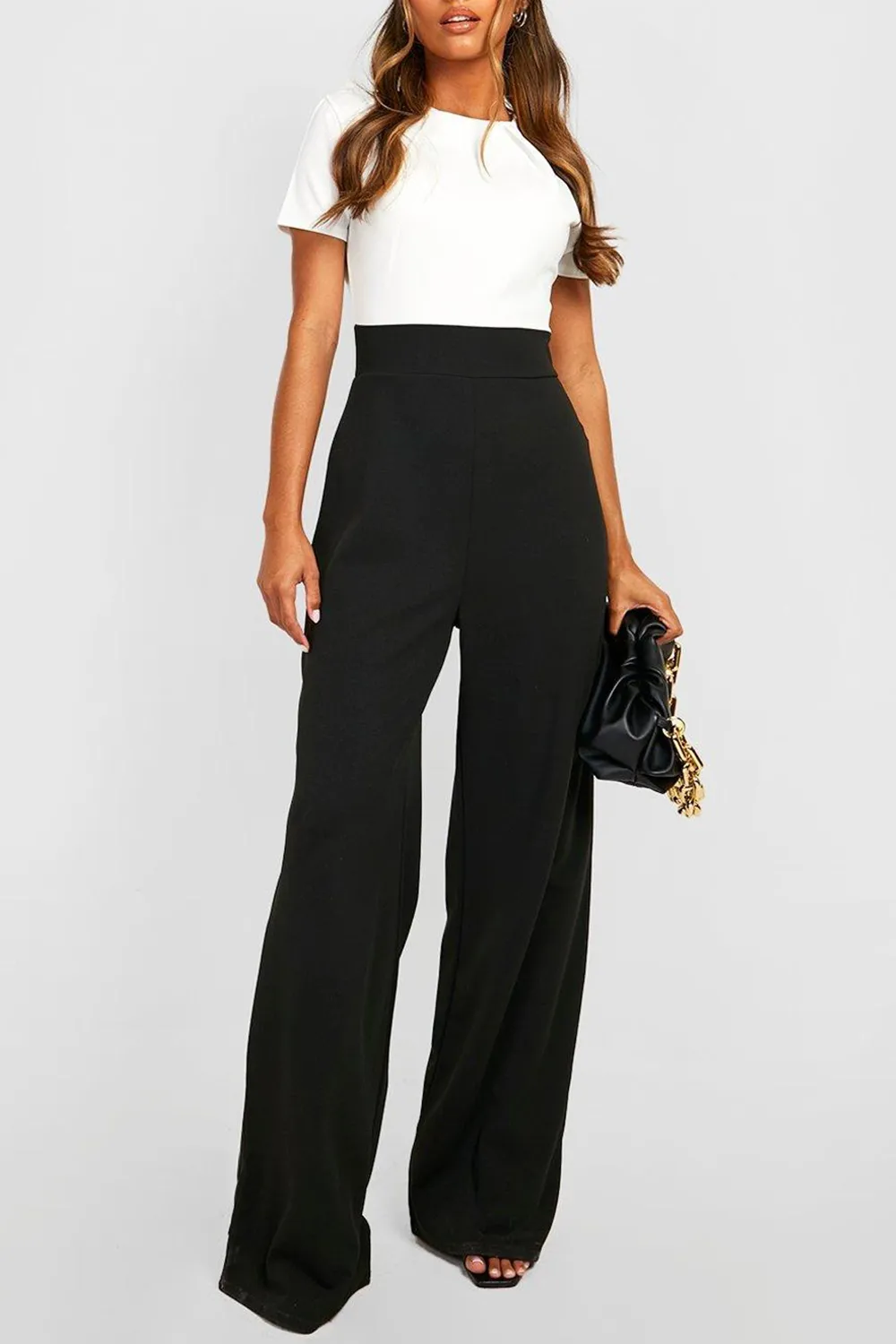 Women's Casual Solid Color Short Sleeve Jumpsuit