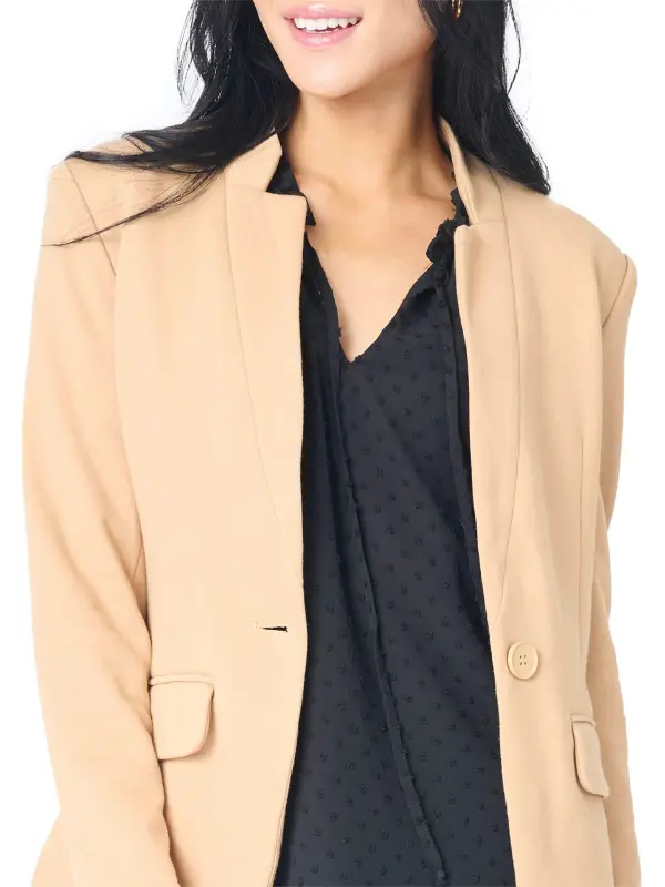 Inverted Notch Collar Cotton Blend Knit Blazer