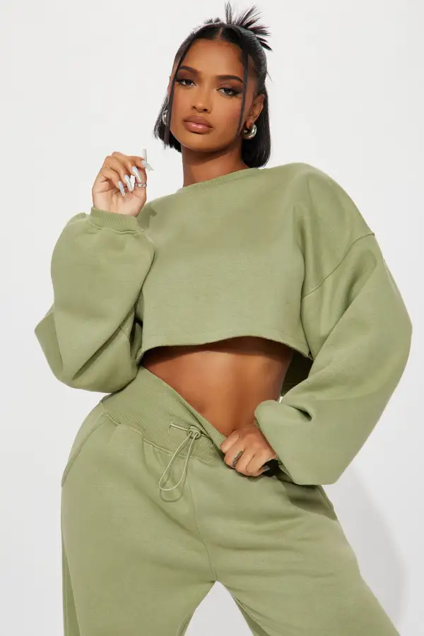 Feeling Good Fleece Jogger Set - Sage