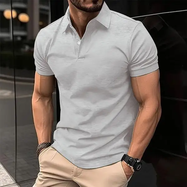 Layered Short Sleeve Collared Knit Shirt