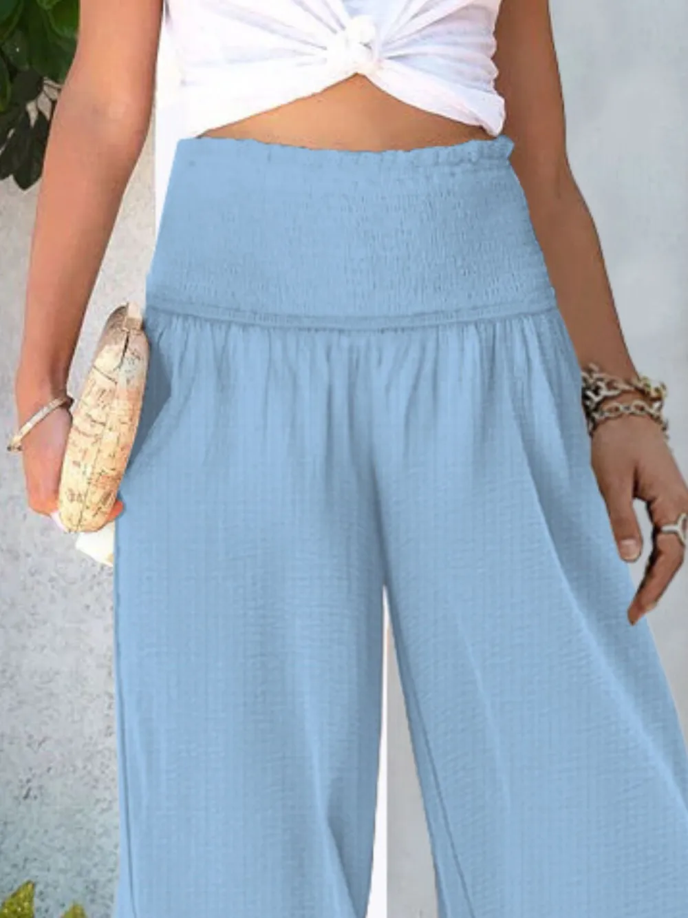 Wide Leg Smocked Waist Pants