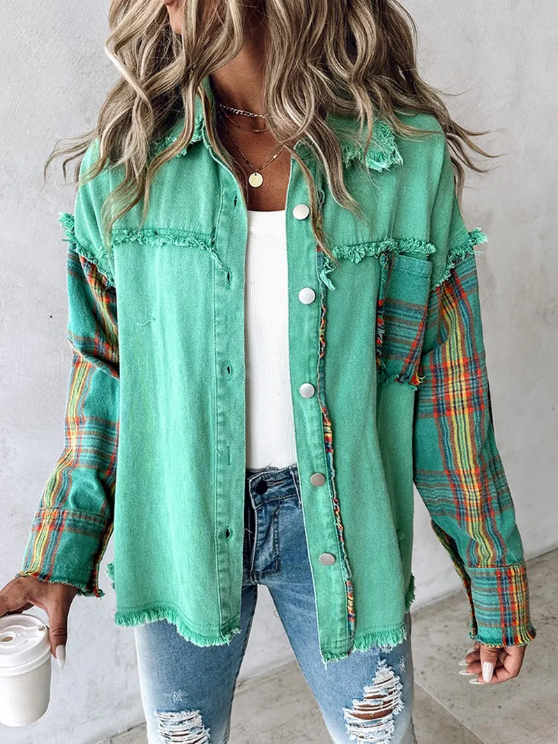 Women's plaid patchwork single-breasted jacket