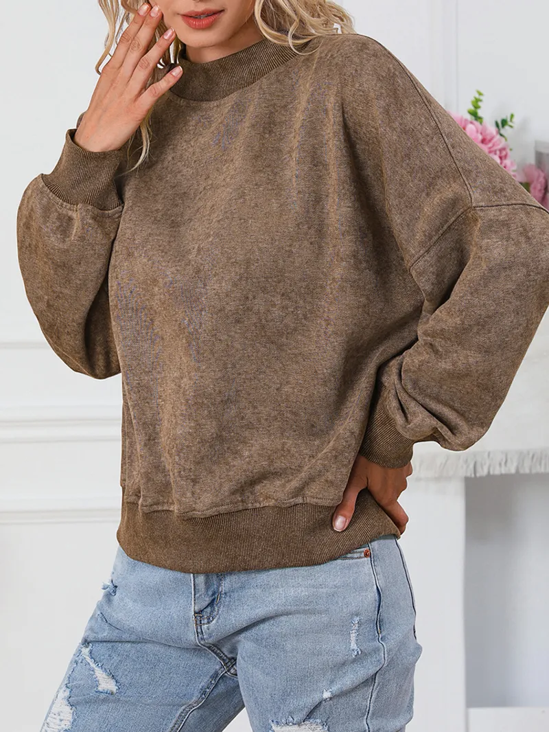 Brown Drop Shoulder Crew Neck Pullover Sweatshirt