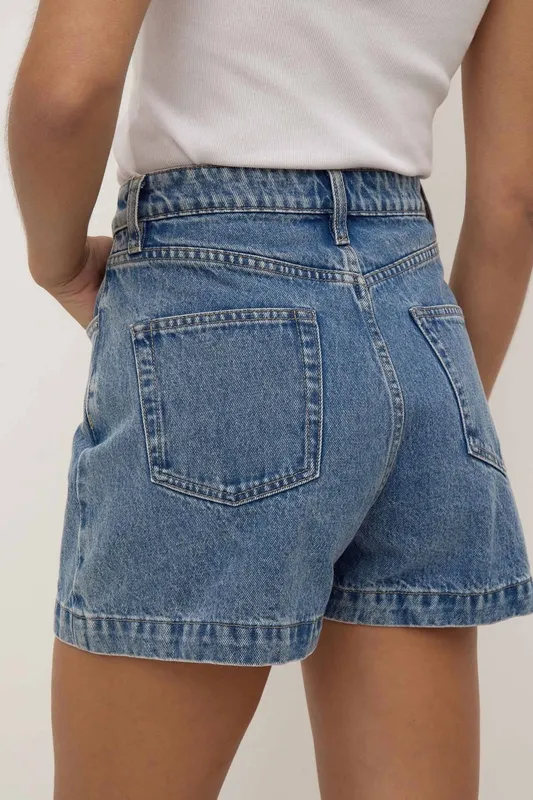 Dark Stone High-Rise Boxy Denim Short