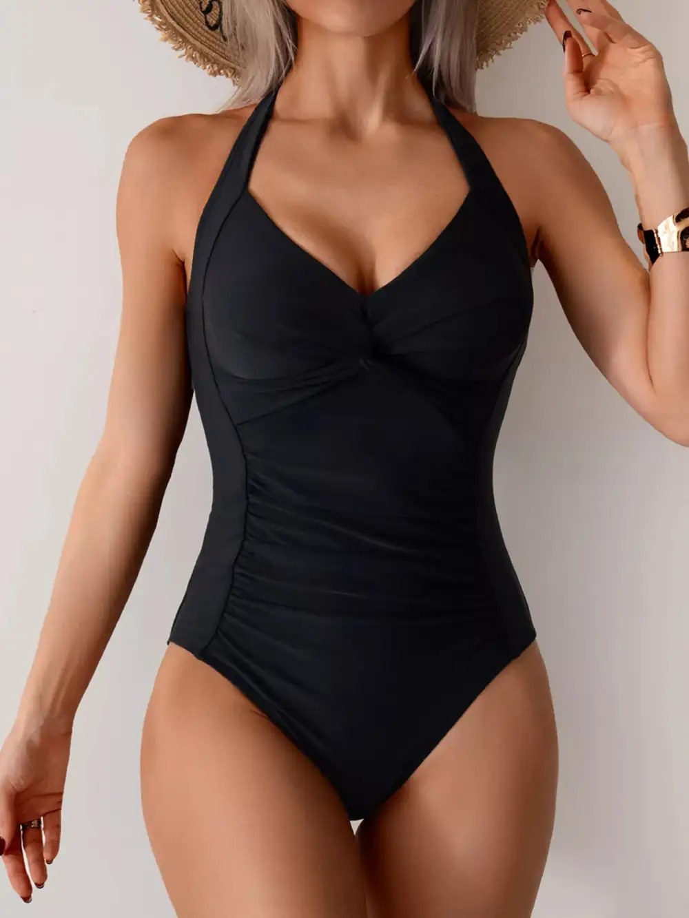 Ruched Halter One Piece Swimsuit