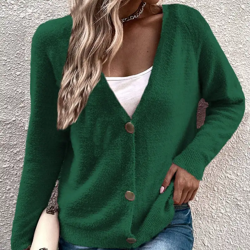 Women's V-Neck Button Cardigan Sweater in 6 Colors S-L