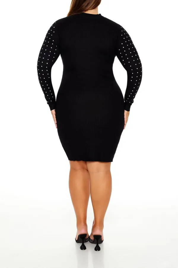 Plus Size Rhinestone Mini Dress
