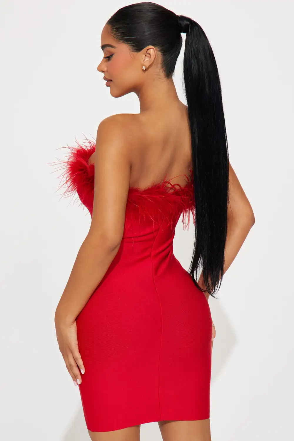 Amber Feather Mini Dress - Red