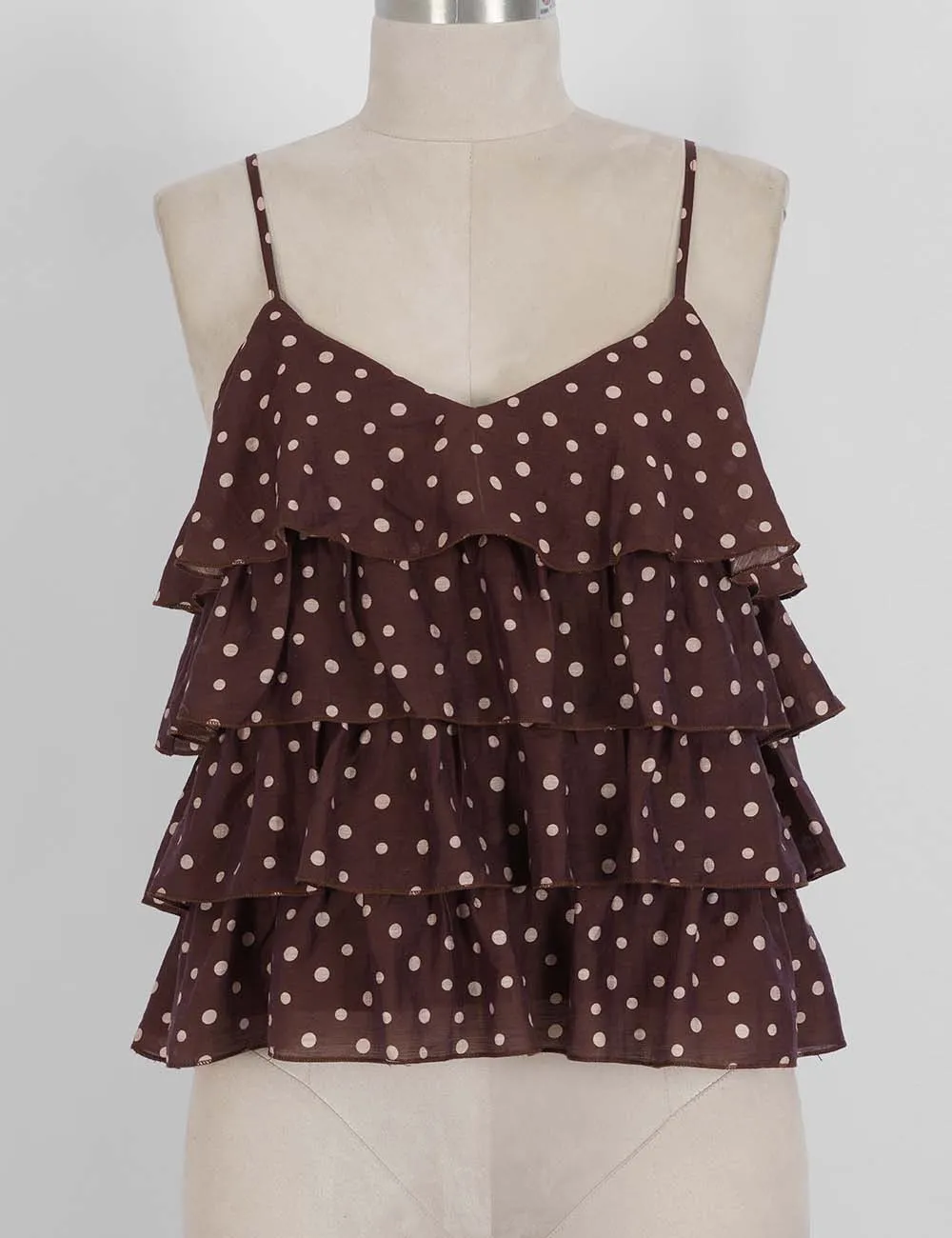 Polka Dot Layered Ruffle Spaghetti Strap Cami Top