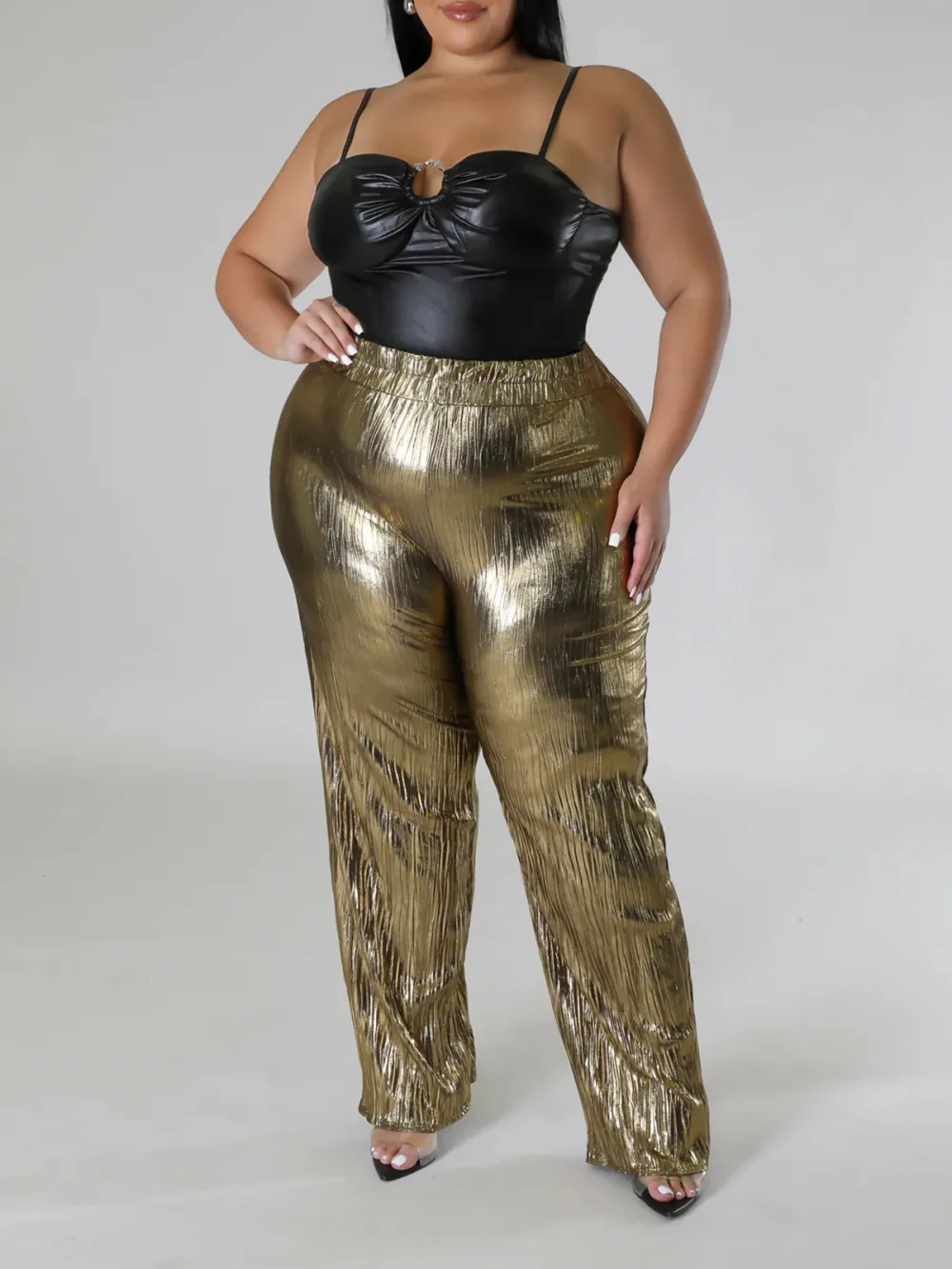 Plus-Size Fashion Women'S Glossy Fringe Pants