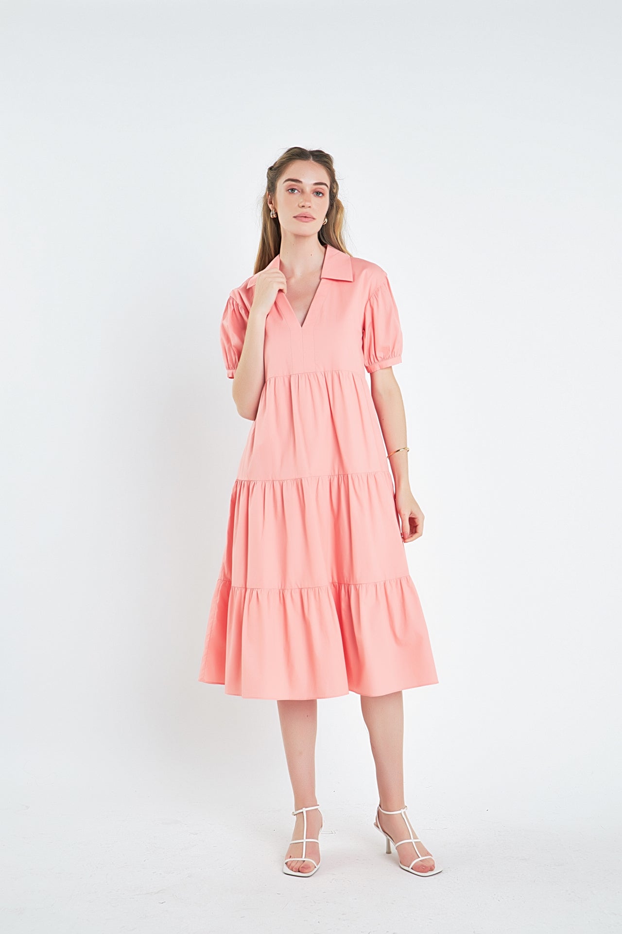 Short Puff Sleeve Midi Dress