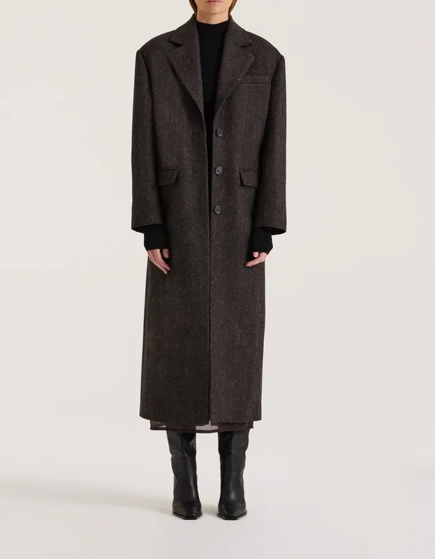 Graphite Tweed Oversized Wool Silk Coat