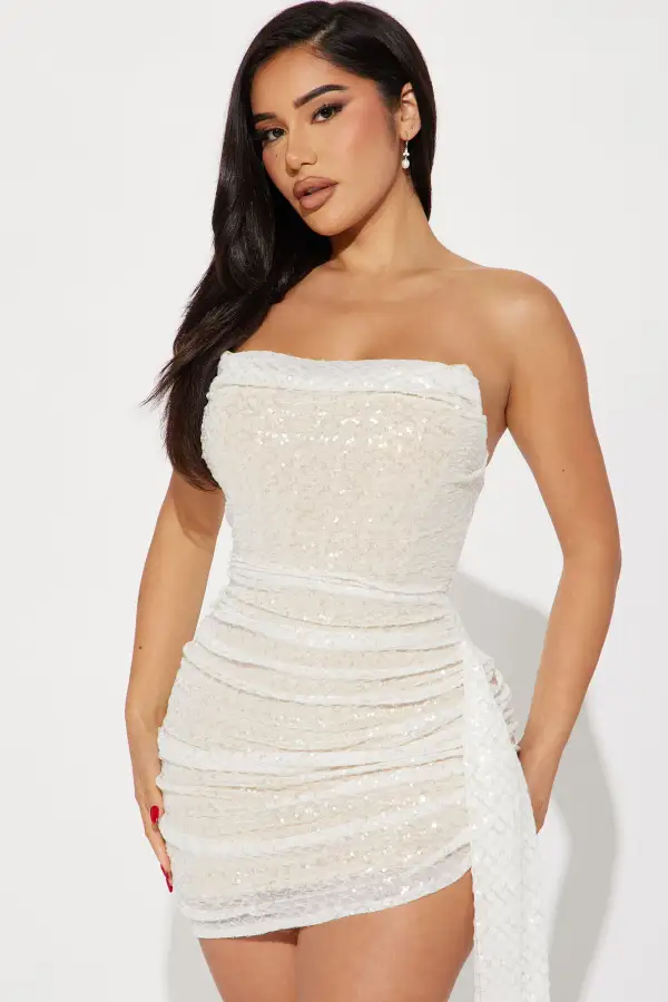Lilian Draped Sequin Mini - Off White