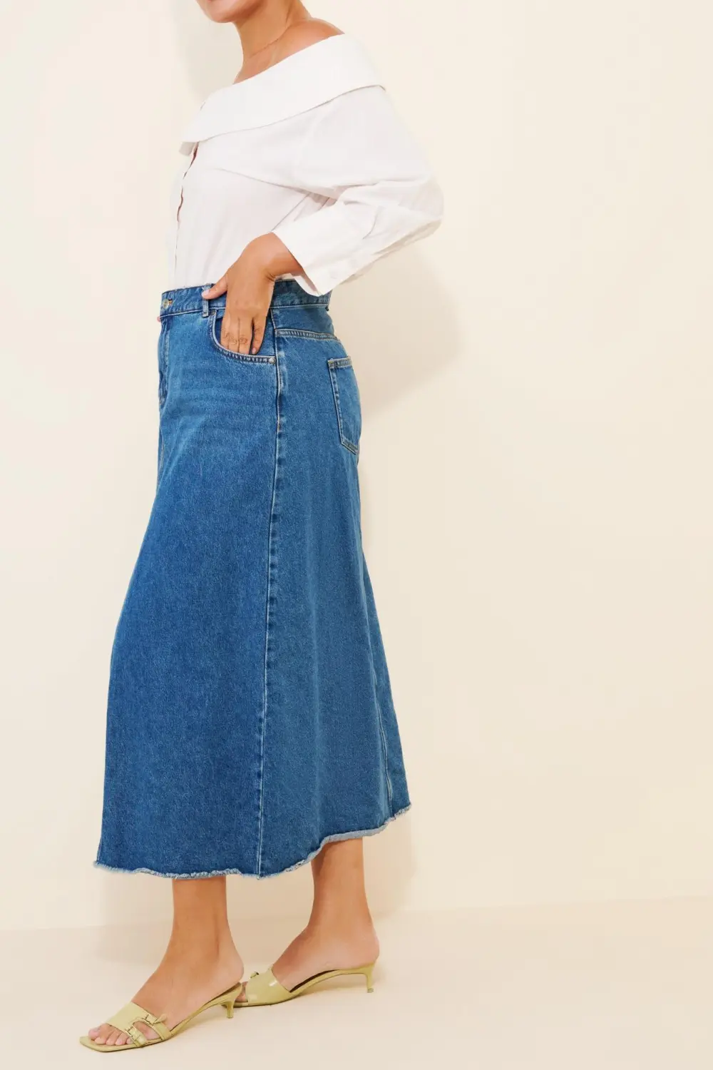 Front-Slit Denim Skirt