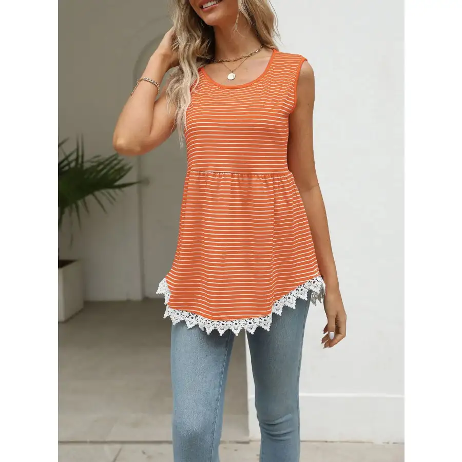Lace Trim Sleeveless Babydoll Tank Top
