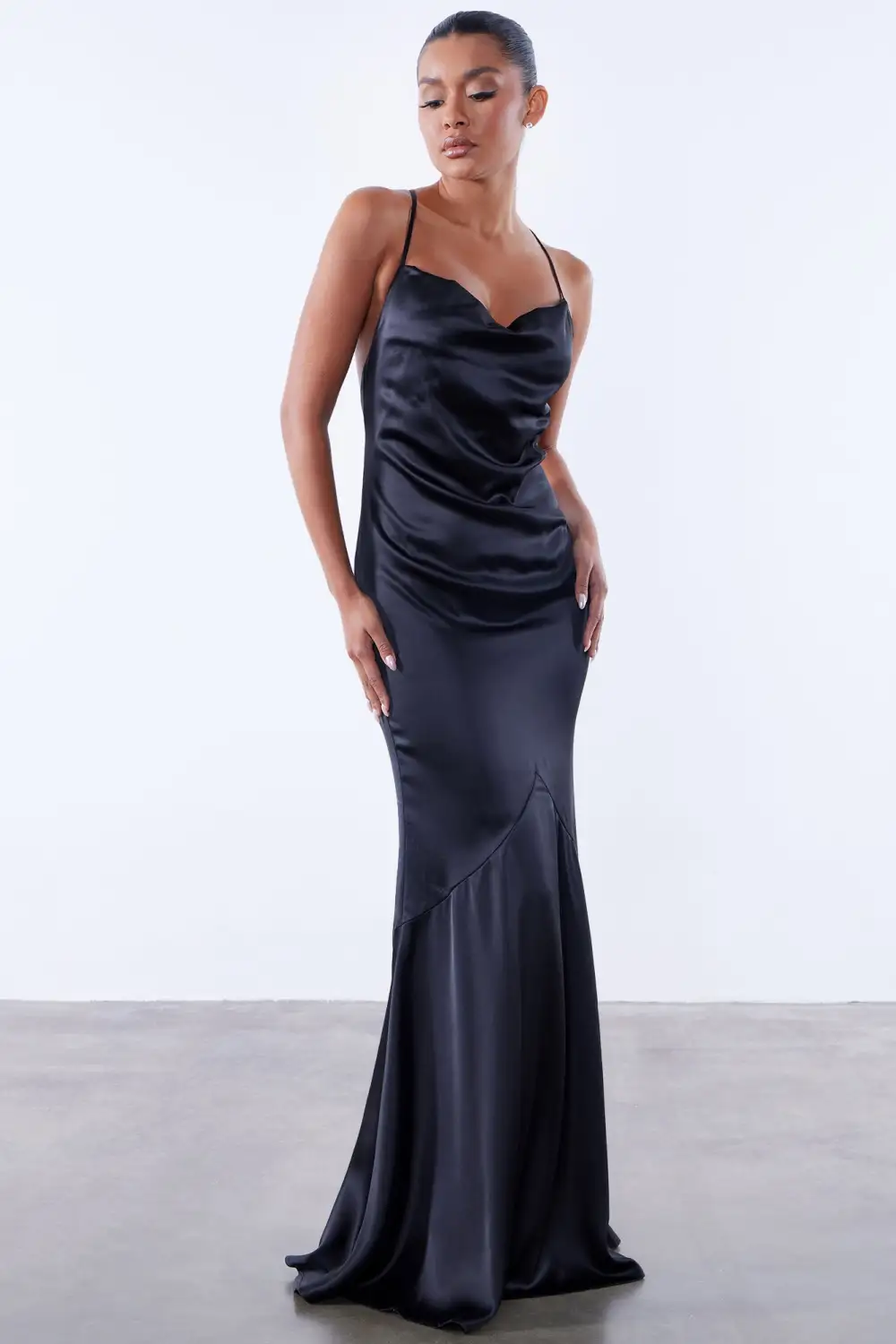 Alice Satin Maxi Dress - Black