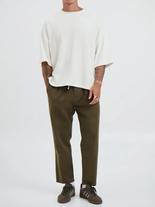 Simple And Soft Daily Slim Cotton Olive Pant