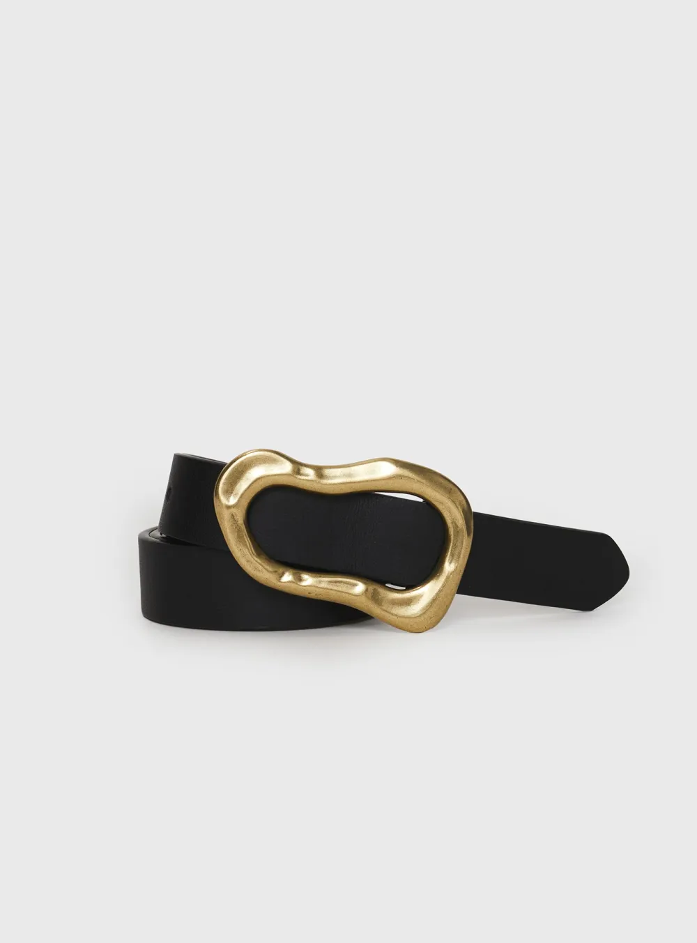 Leather Gold Irregular Buckle Belt