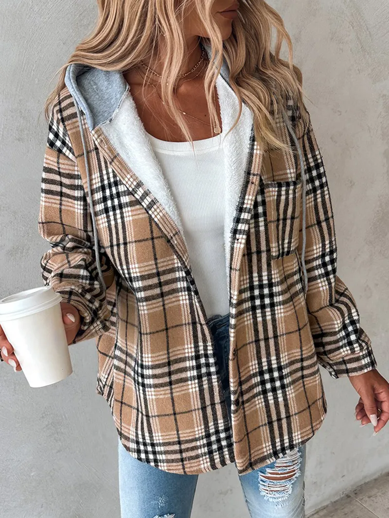 Women's contrast plaid hooded jacket