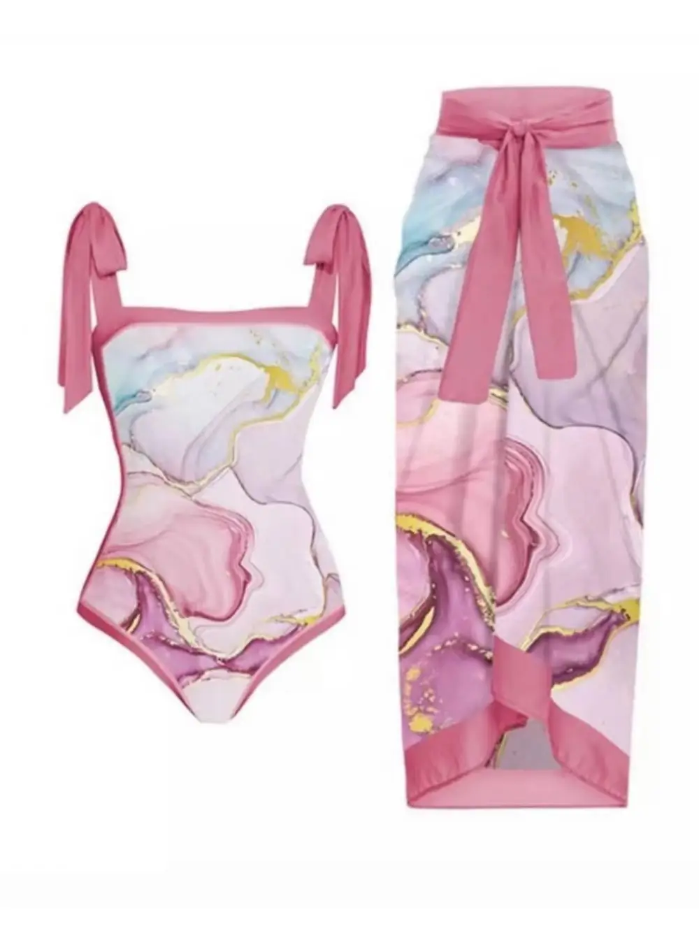 Women’s One-Piece Chiffon Swimsuit Chiffon Skirt Two-Piece Set