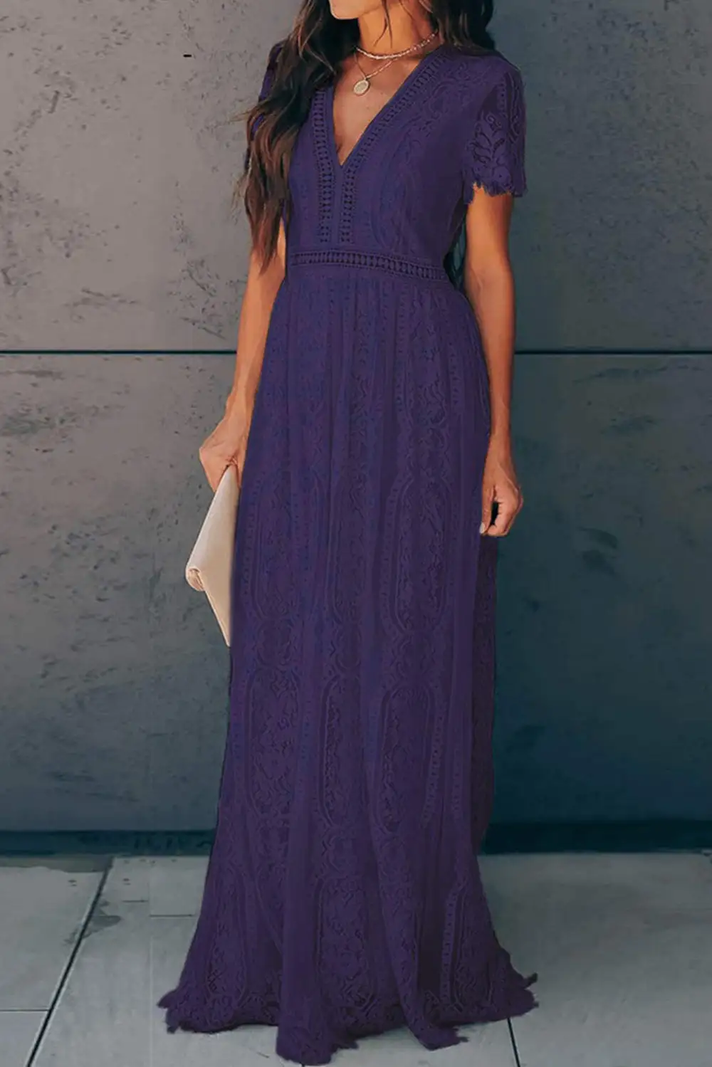 V-Neck Lace Maxi Dress