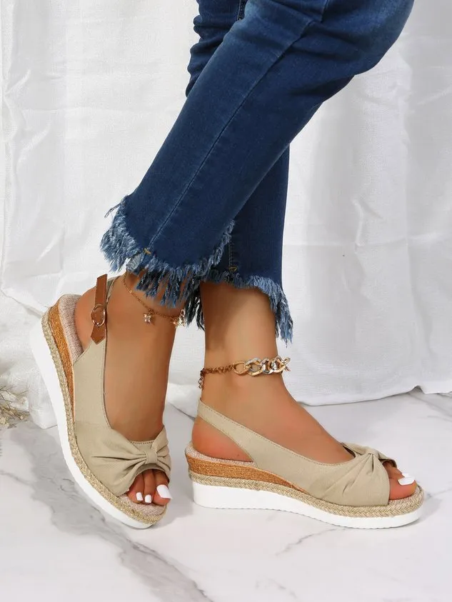 Bow Weave Fish Mouth Wedge Sandals