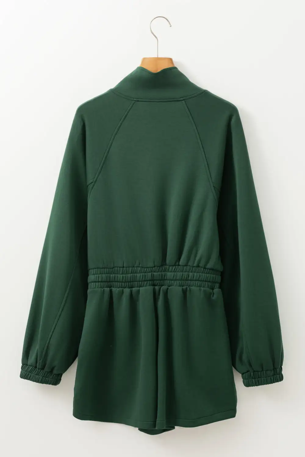 Collared Half Zip French Terry Knit Drawstring Romper