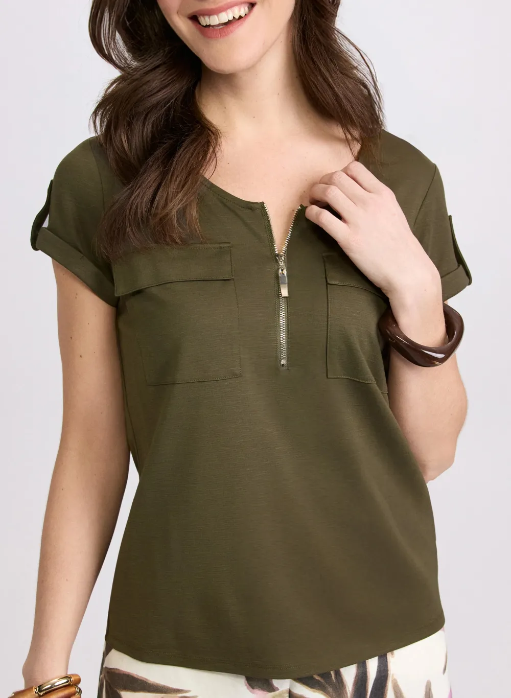 Zippered T-Shirt With Dual Pockets