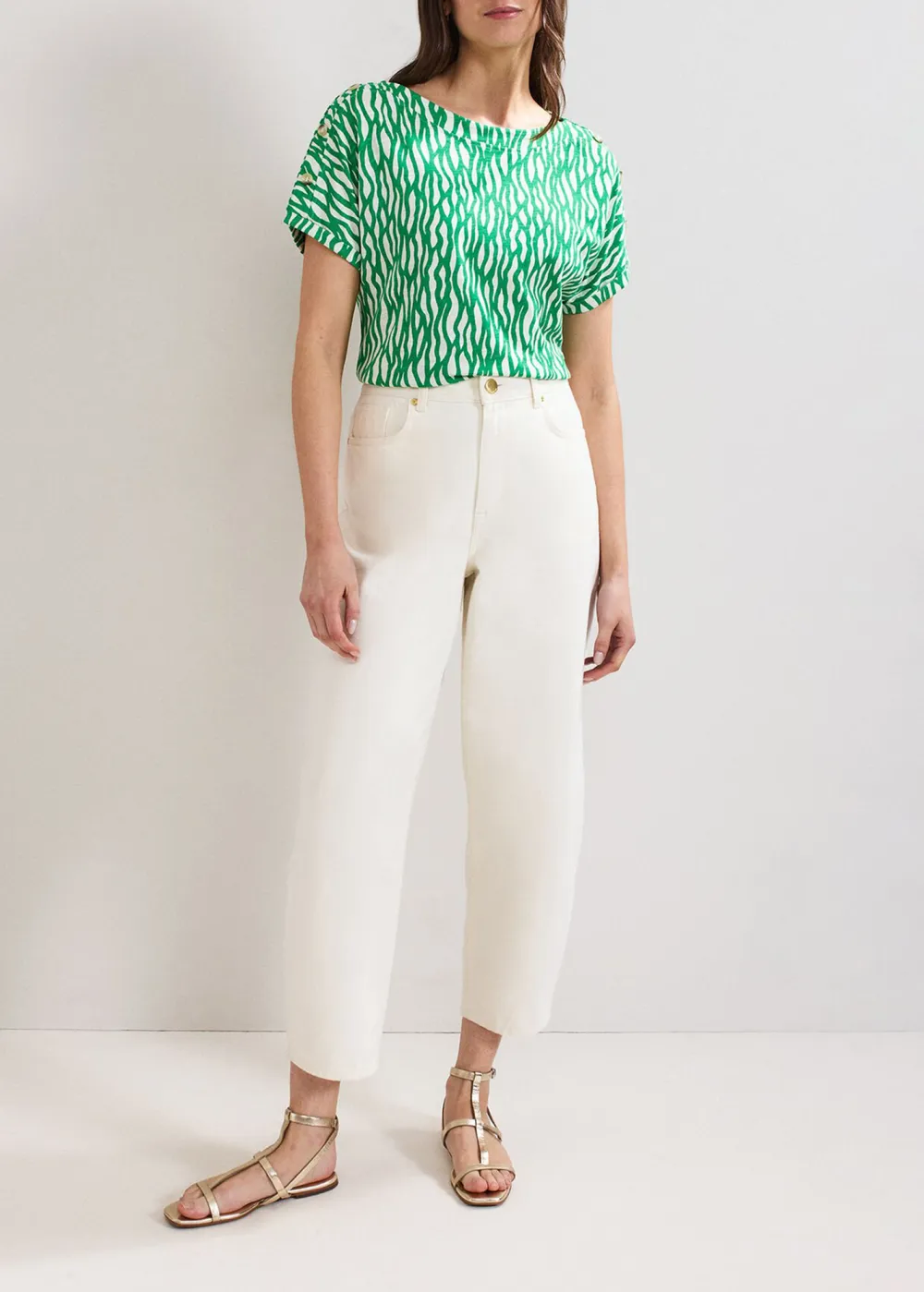 Everyday All-Match Cotton Abstract Green Pattern Top