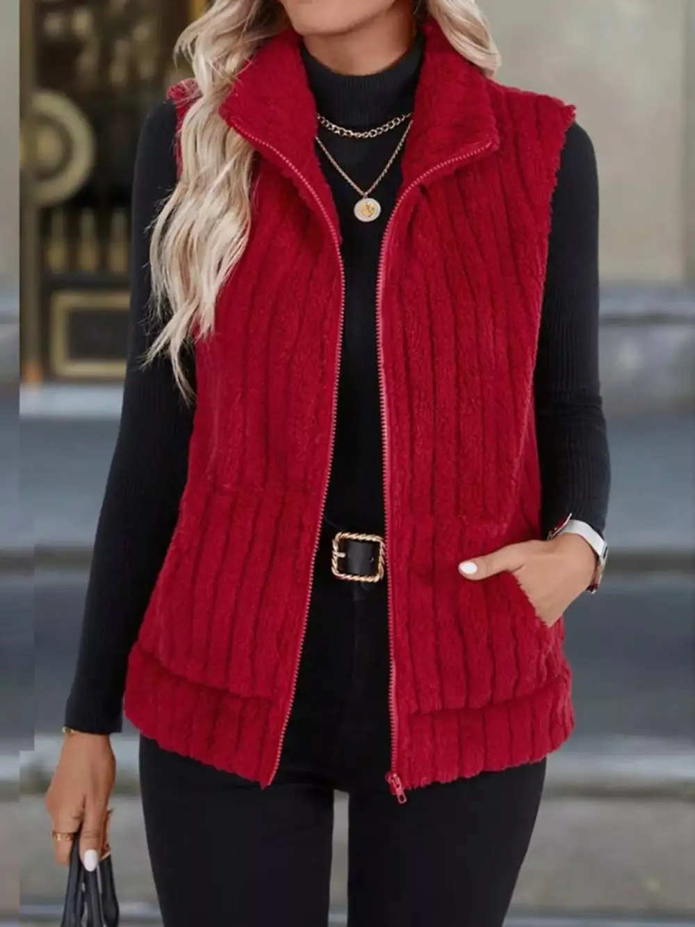Full Size Fleece Zip-Up Vest